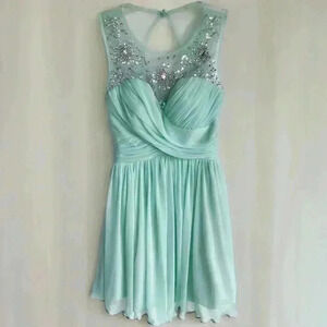 DEB Juniors Sz 1/2 Prom Quince Party Dress Mint SPARKLE Sequin Tulle FIT & FLARE